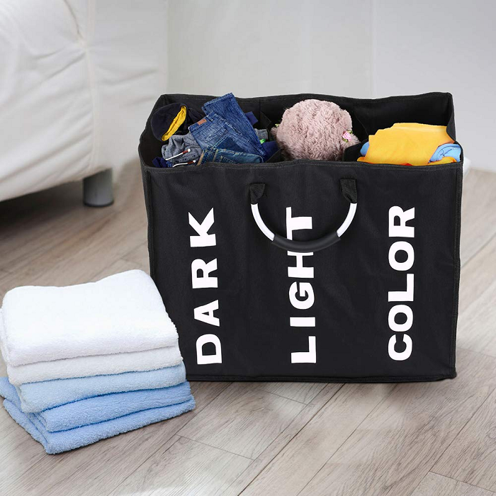 China IHOMAGIC 3 sections large capacity collapsible laundry bag with carry handles for home use